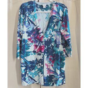 Chicos Womens Cardigan Watercolor Floral Large Boho Artsy Tropical Coastal 19229
